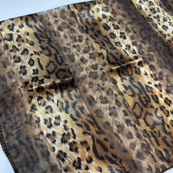 Vintage Style Sheer Leopard Print Square Scarf Gold Brown Animal Pattern 20x20 - Picture 3 of 5